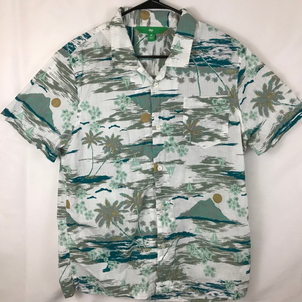 Dip Men Aloha Print Button Down T Shirt (Medium)